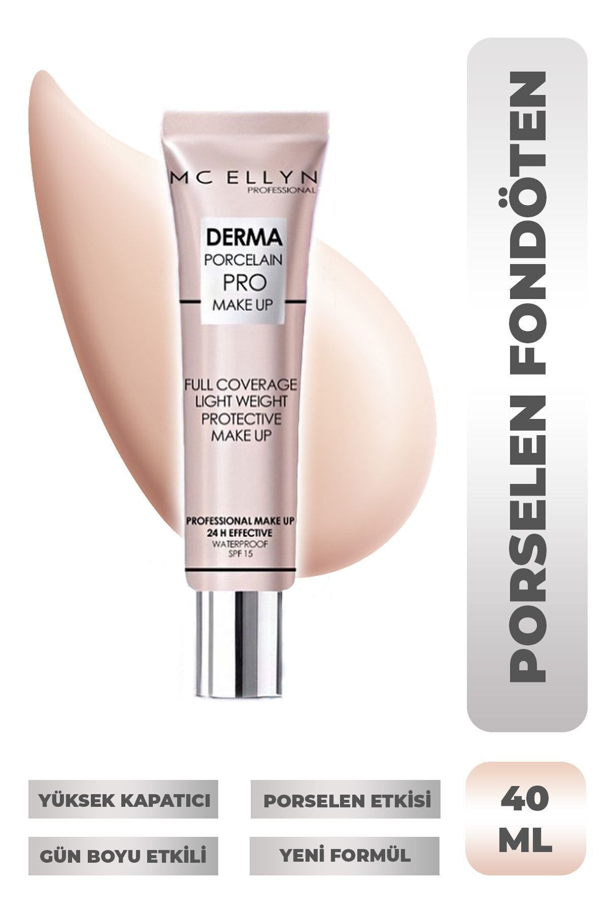 Mcellyn Saten Görünüm Porselen Fondöten Waterproof - 02 Beyaz Ten