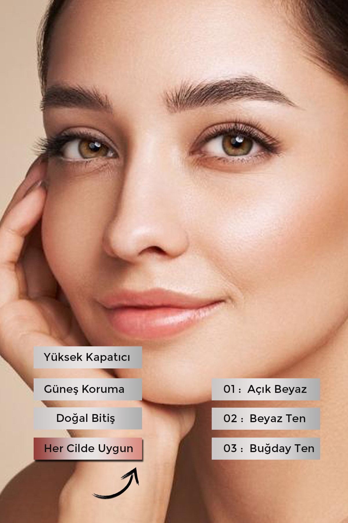 Mcellyn Saten Görünüm Porselen Fondöten Waterproof - 02 Beyaz Ten - Görsel 3
