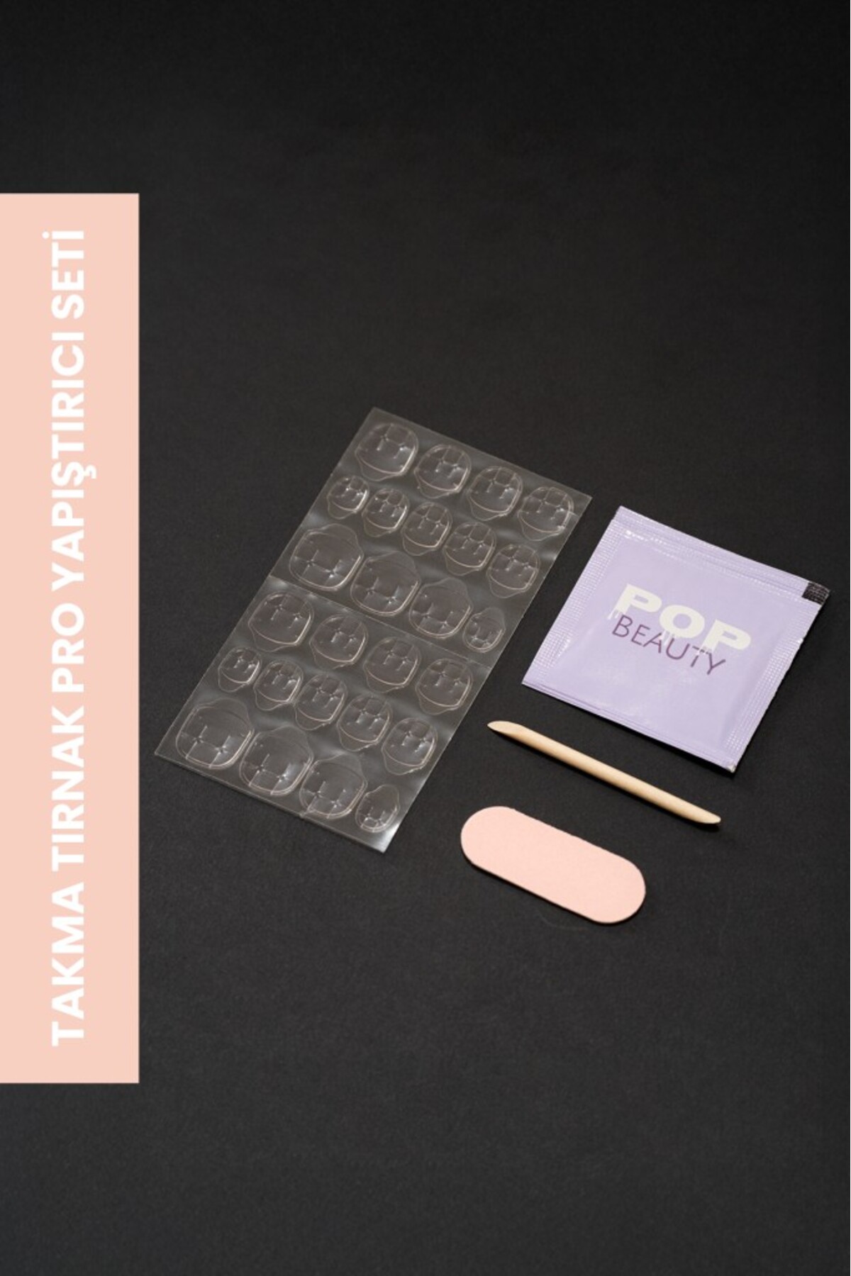 POP Beauty Takma Tırnak Pro Yapıştırıcı Seti (pro Yapıştırıcı, Törpü, Ahşap Çubuk, Alkollü Mendil) P