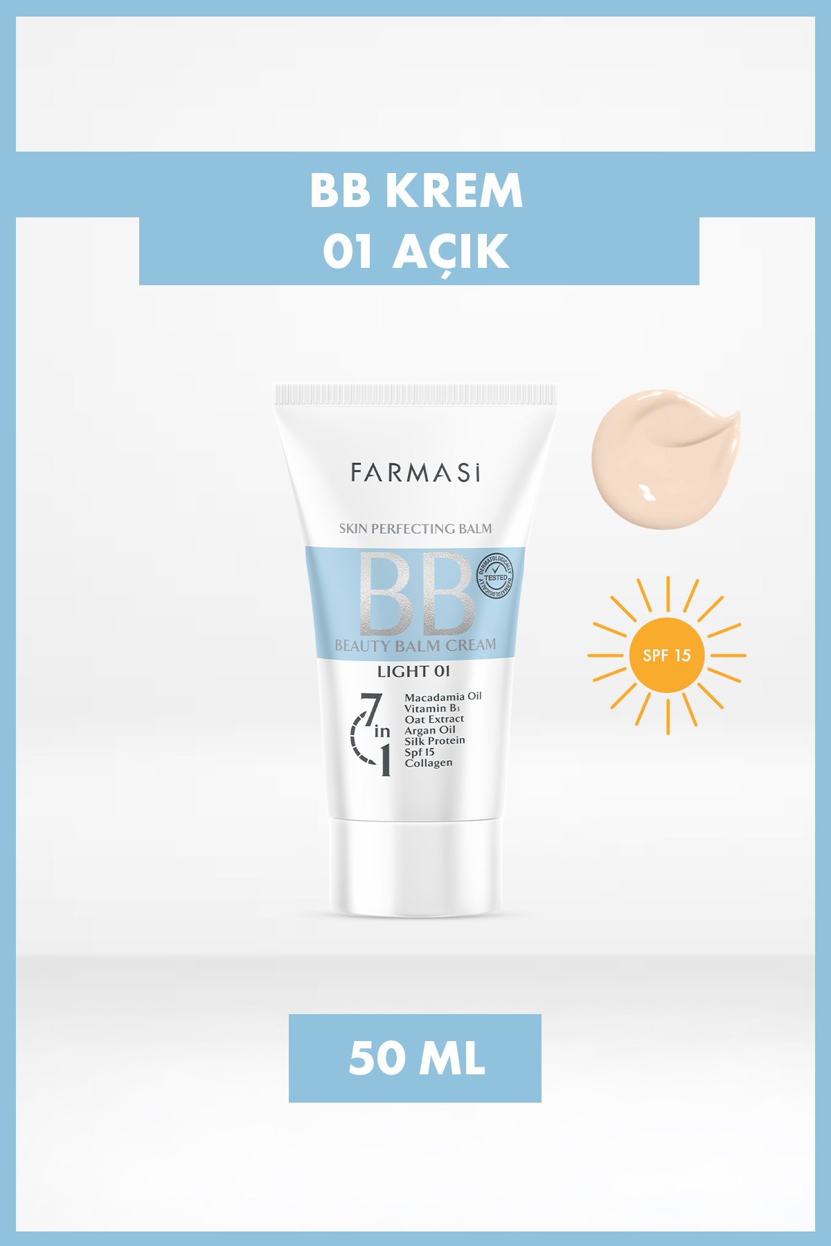 Farmasi BB Krem | 01 Light Açık Ton SPF 15 Nemlendirici Mat Bitişli Cilt Tonu Eşitleyici 50 ml