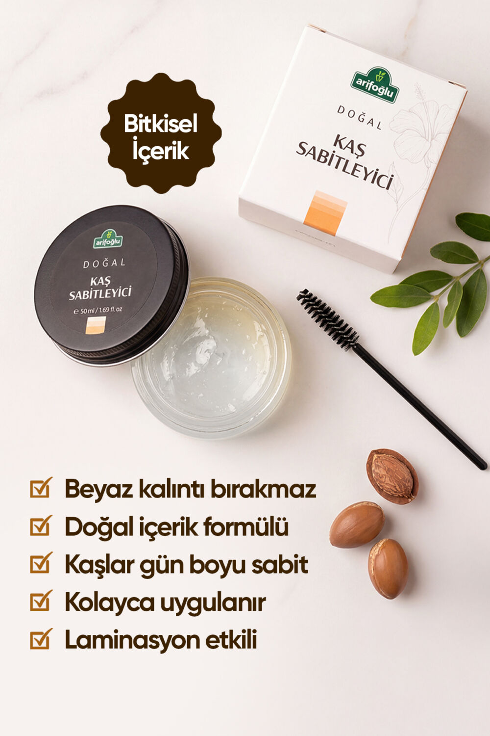 Arifoğlu Doğal Kaş Sabitleyici, Renksiz, Kalıcı Bakım, Şekillendirici, Biotin, Keratin ve Argan Yağı 50 Ml - Görsel 3