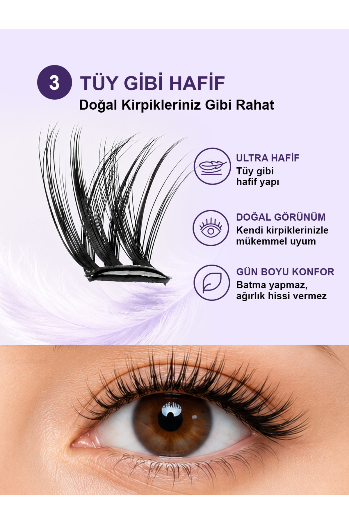 Takma Takma Takma Kirpik Kendinden Yapışkanlı Classic – Yapıştırıcısız İpek Kirpik KP1450 - Görsel 3