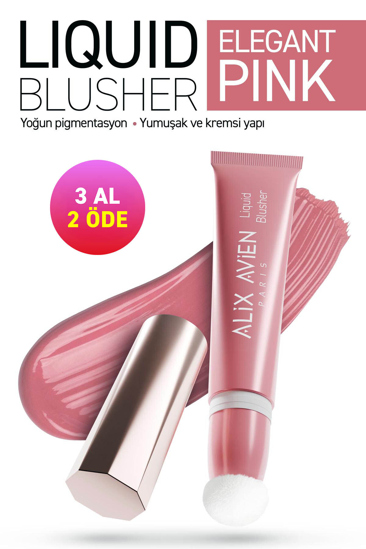 Alix Avien Yoğun Pigmentli E Vitaminli Mat Bitişli Kremsi Likit Allık - Liquid Blusher 02 Elegant Pink