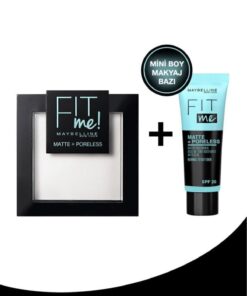 Maybelline New York Fit Me Matte+poreless Pudra 90 Translucent (transparan) & Matlaştırcı Mini Makyaj Bazı Avantajlı Set