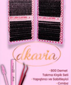 DKAVIA Takma Kirpik Seti 800 Demet Kirpik,Yapıştırıcı, Sabitleyici, Cımbız ve Fırçasıyla ( 30-40-60-80D )