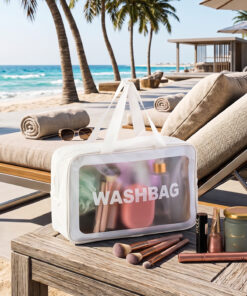 Porsima 3142-1 Şeffaf Seyahat ve Makyaj Çantası Su Geçirmez Organizer Washbag 20x30 cm