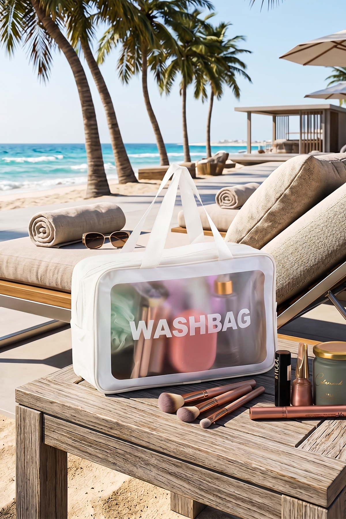 Porsima 3142-1 Şeffaf Seyahat ve Makyaj Çantası Su Geçirmez Organizer Washbag 20x30 cm