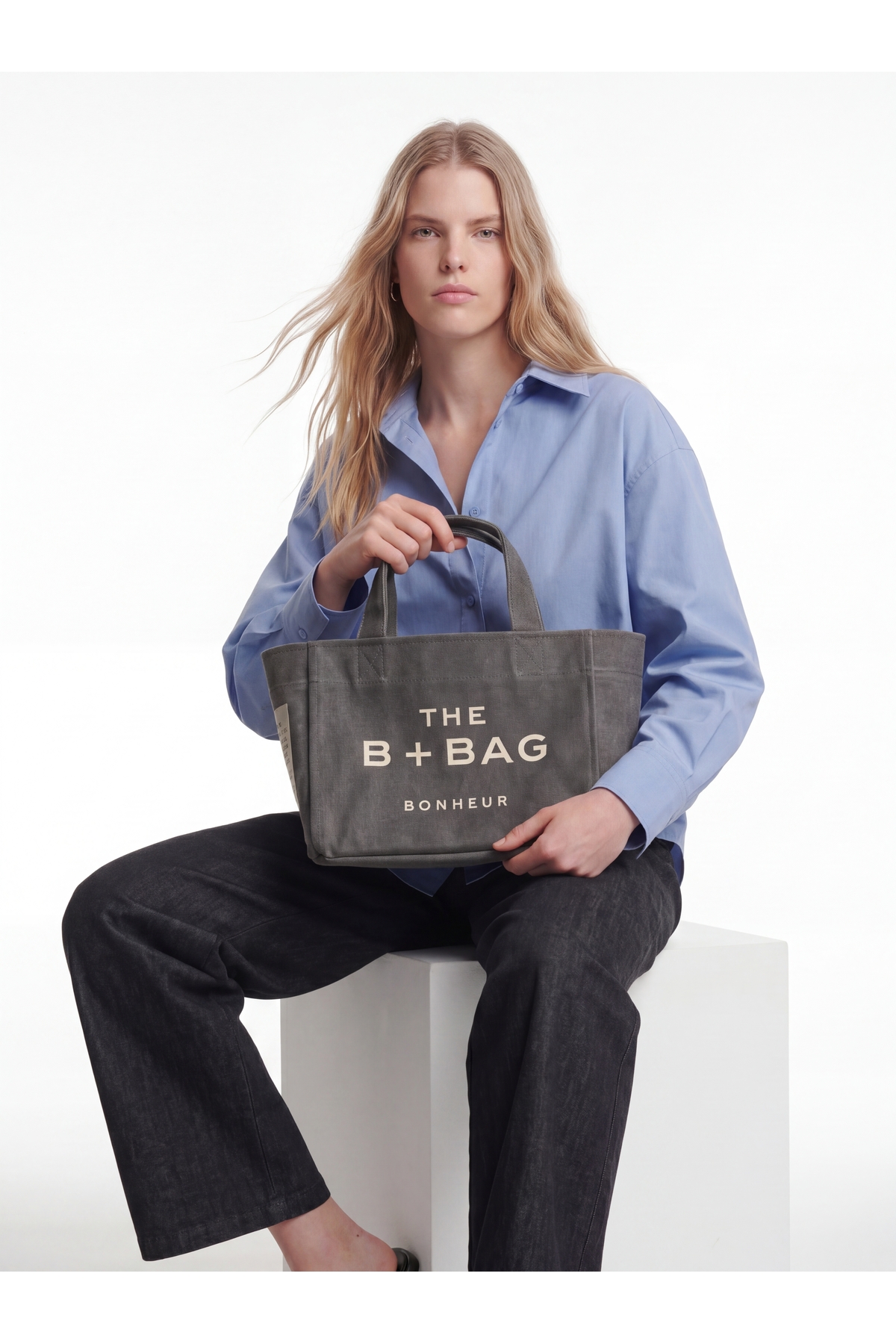 Bonheur Canvas Ghost Gray Small Tote Bag - Görsel 3