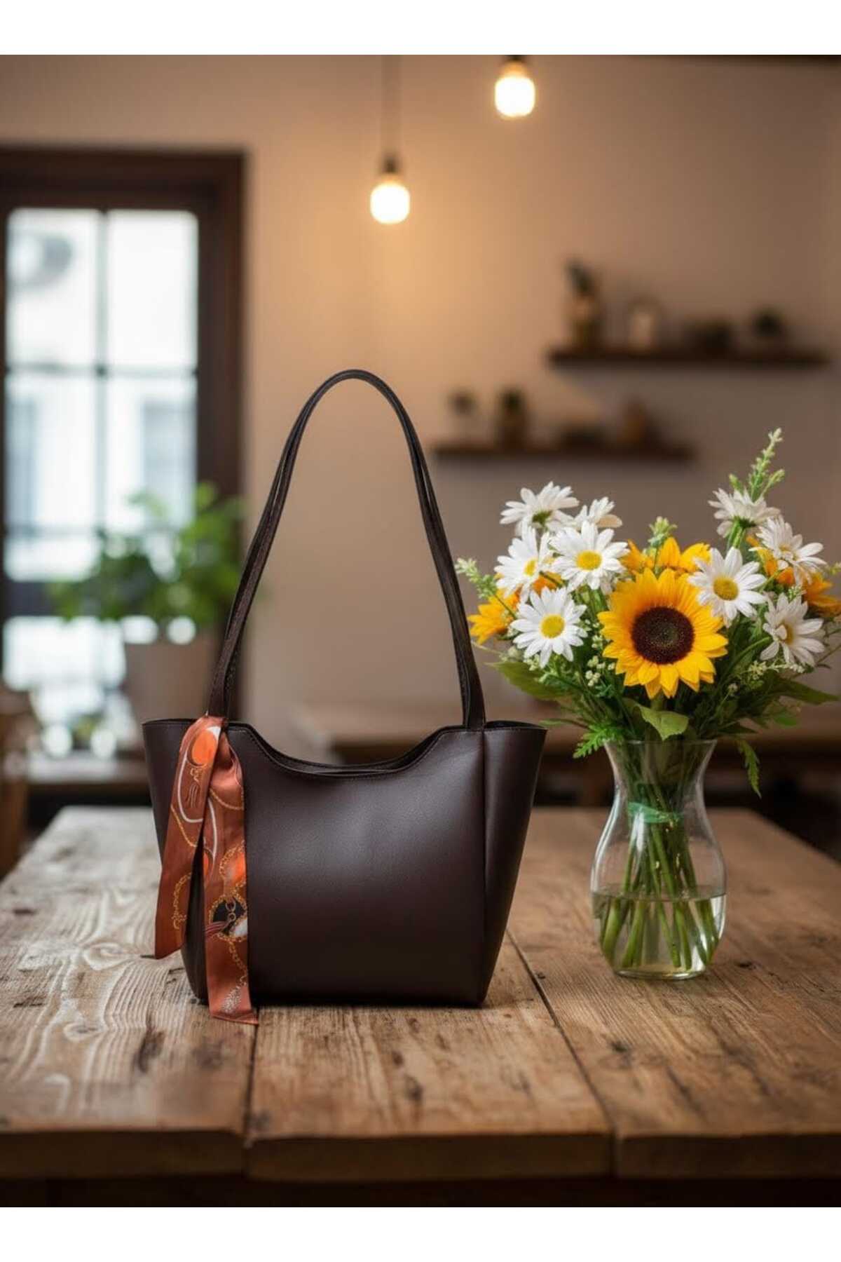 Judour Bags SİYAH Kadın Fularlı Fermuarlı Kapamalı Shopper El Ve Omuz Çantası - Görsel 3