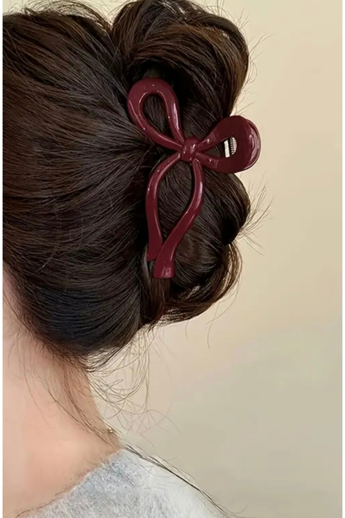 Monalisa Kadın Bordo 11cm Büyük Boy Fiyonk Toka - Görsel 3