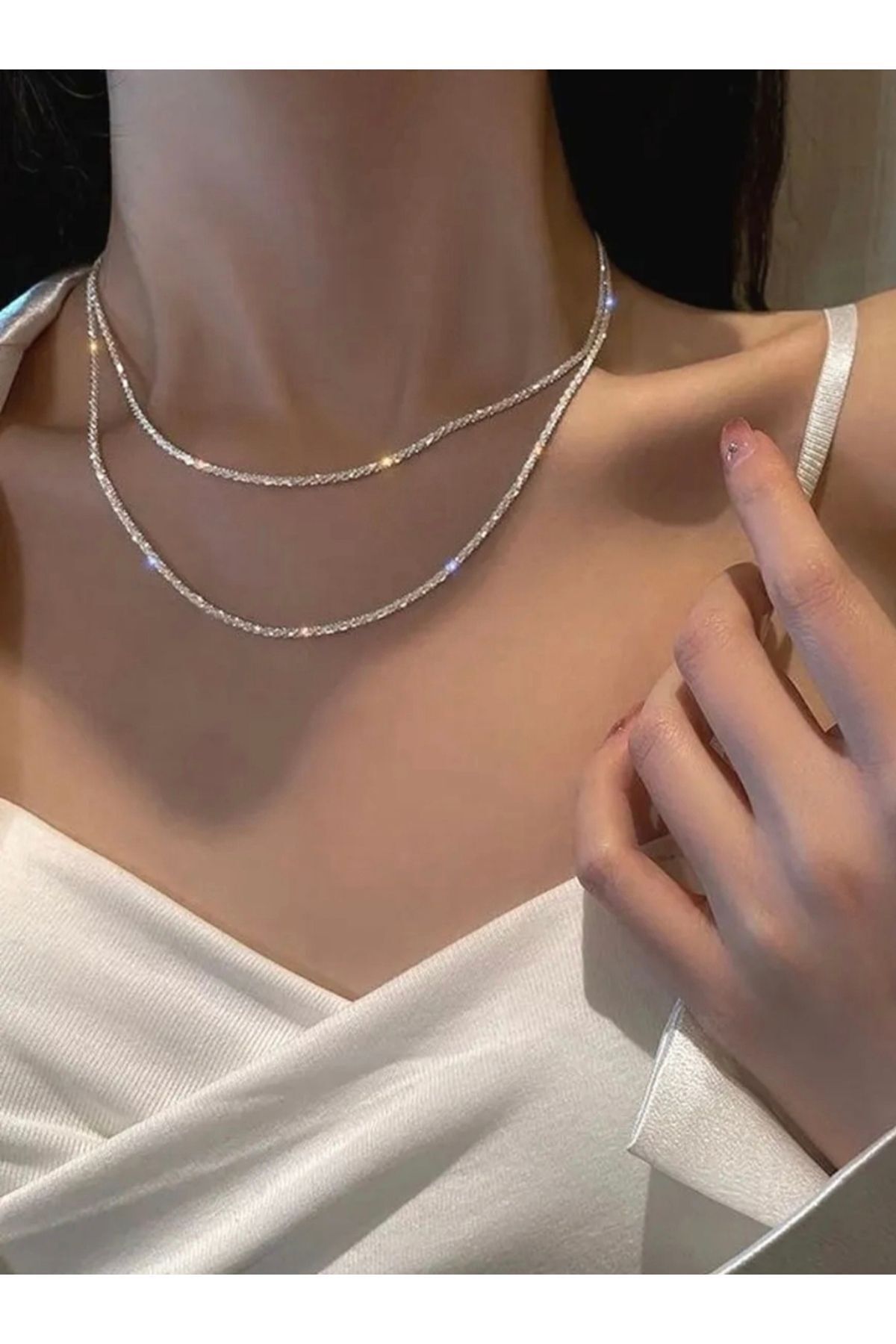 monalisatoka Kadın 2'li Rhinestone Zirkon Taşlı Su Yolu Kolye
