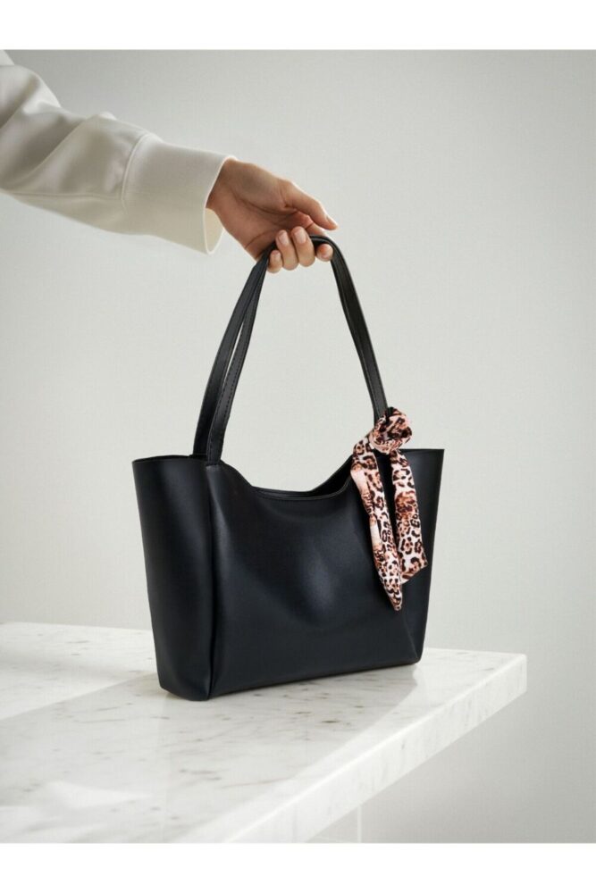 MYSTOBAG Fularlı(degişkenlik göstermektedir)Fermuarlı Ve Çıtçıt Kapamalı Shopper El Ve Omuz Çantası - Görsel 3