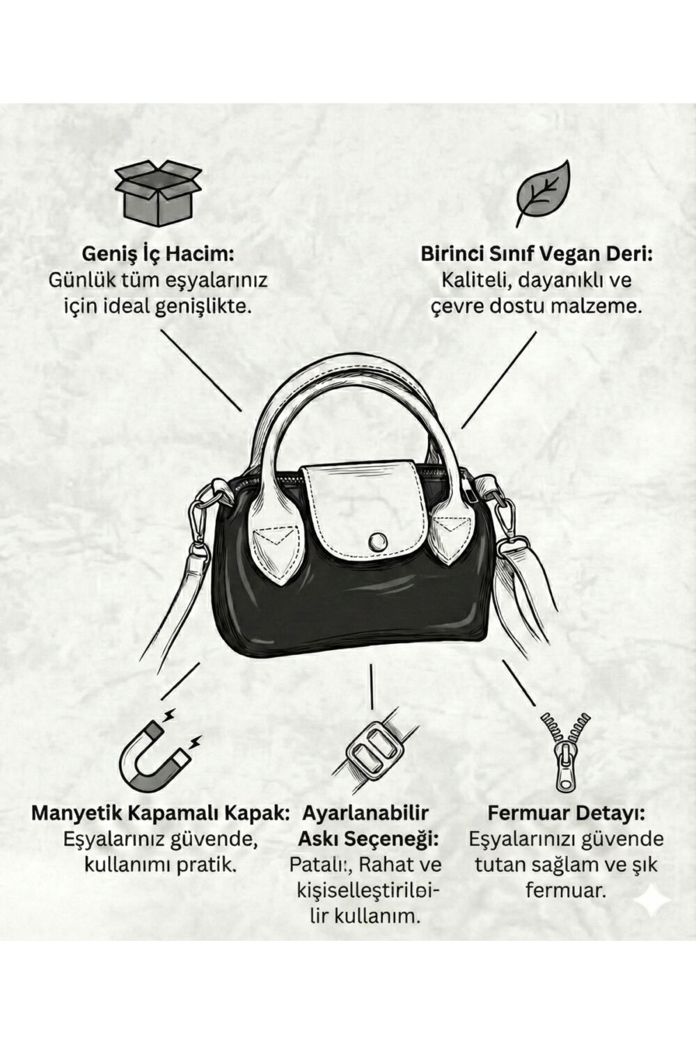PurpleART Kadın Krem Taba Çift Renkli Minimalist Mini El ve Omuz Çantası - Fermuarlı Çapraz Kadın Çanta - Görsel 3