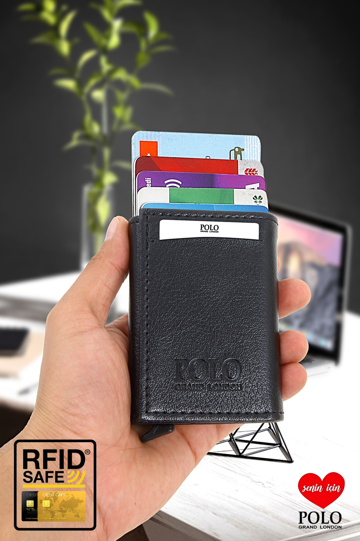 POLOGRAND London Özel Kutulu Babalar Günü Hediyesi İçin Rfid Hırsızlık Korumalı Babaya Hediye Şık Kartlıklı Cüzdan - Görsel 3