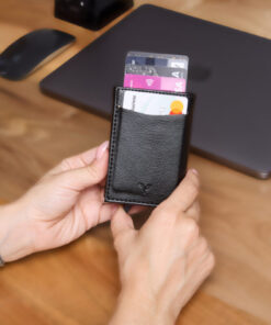 V LEATHER ATELİER Premium Otomatik Mekanizmalı Deri Cüzdan RFID Korumalı Özel Kutulu Gönderim Siyah