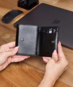 V LEATHER ATELİER Premium Otomatik Mekanizmalı Deri Cüzdan RFID Korumalı Özel Kutulu Gönderim Siyah - Görsel 3