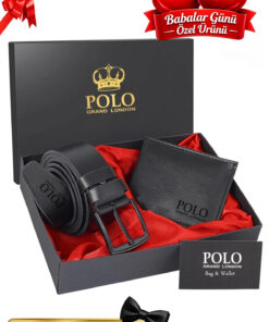 POLOGRAND London 2'li Set Özel Hediye Kutulu Babalar Günü Hediyesi İçin Babaya Hediyelik Şık Deri Kemer Cüzdan Seti