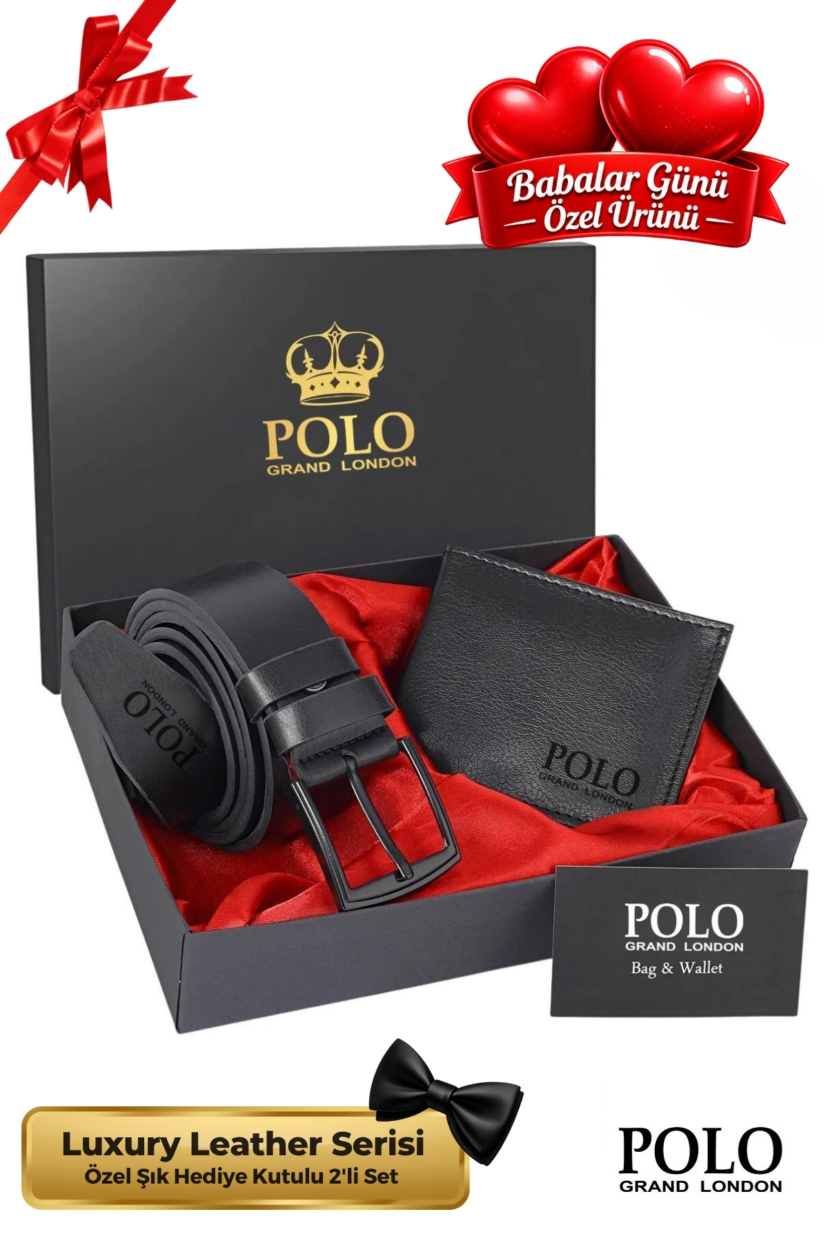 POLOGRAND London 2'li Set Özel Hediye Kutulu Babalar Günü Hediyesi İçin Babaya Hediyelik Şık Deri Kemer Cüzdan Seti