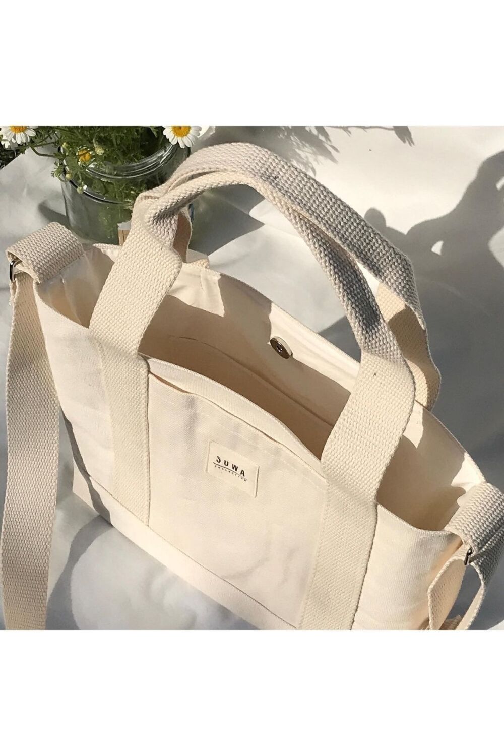 Sowa Collection Kanvas Çıtçıtlı Çanta Ayarlanabilir Çapraz Askılı Kadın El Ve Omuz Çantası U:30 E:35 G:10 Cm - Görsel 3