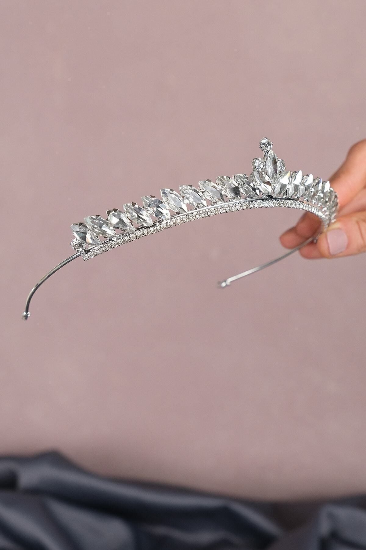 Genel Markalar Gelin Nikah Aksesuarı Ve Düğün Aksesuarı ince Mekik Taşlı Gelin Kına Tacı - Görsel 3