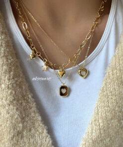 aksesuaris 3'lü Gold Kalpli Charm Kolye Set - Görsel 3