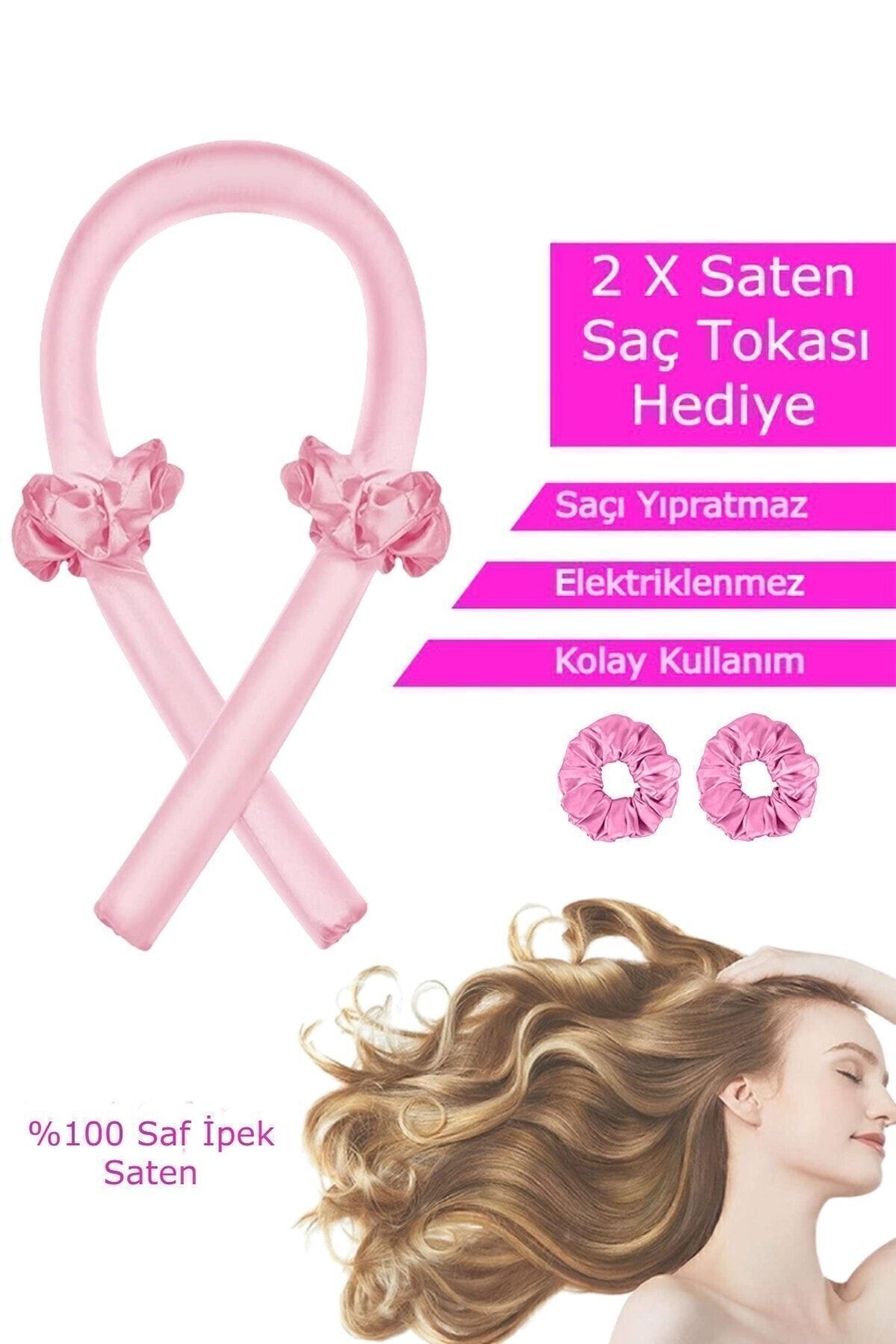 Deko Dekor Isısız Saç Şekillendirme Seti Pudra Pembe Saten Saç Sosisi Saç Bigudisi Seti Saç Şekillendirici