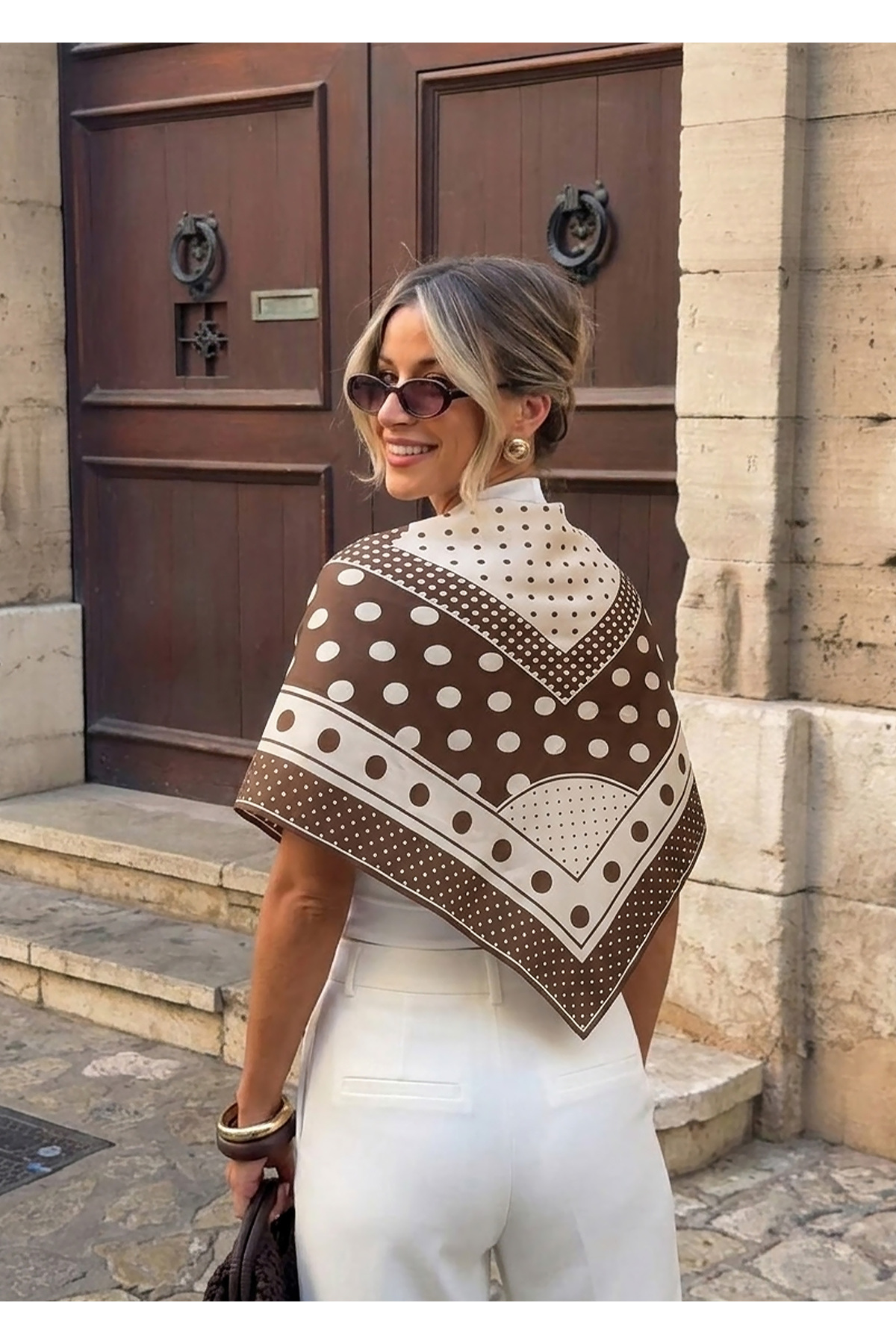 tarzınısec Tarzını Seç Mocha Puantiye Desenli Fular / Bandana 70x70 cm