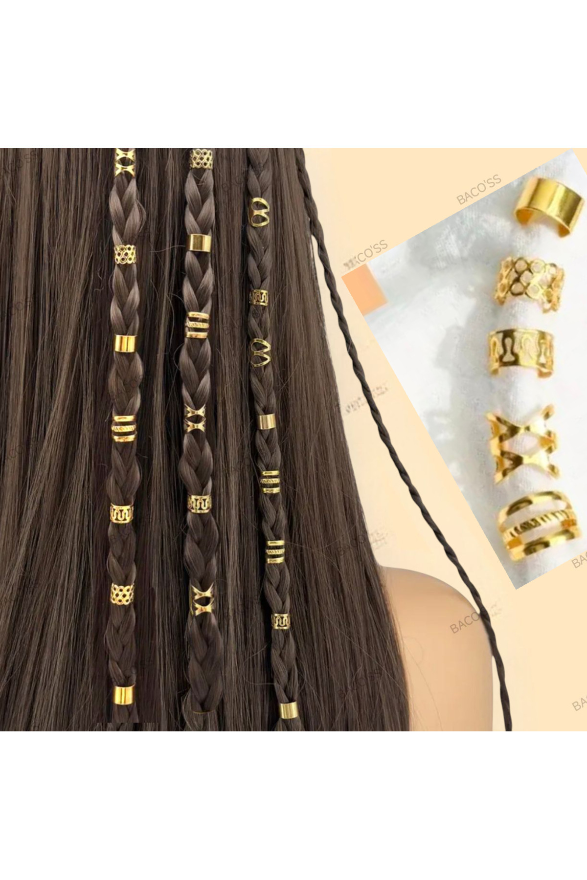 Bacoss Bohem Saç Halkası-Saç Küpesi Seti Modern Stil 10 Lu Hair Charms ( BC-1219 )