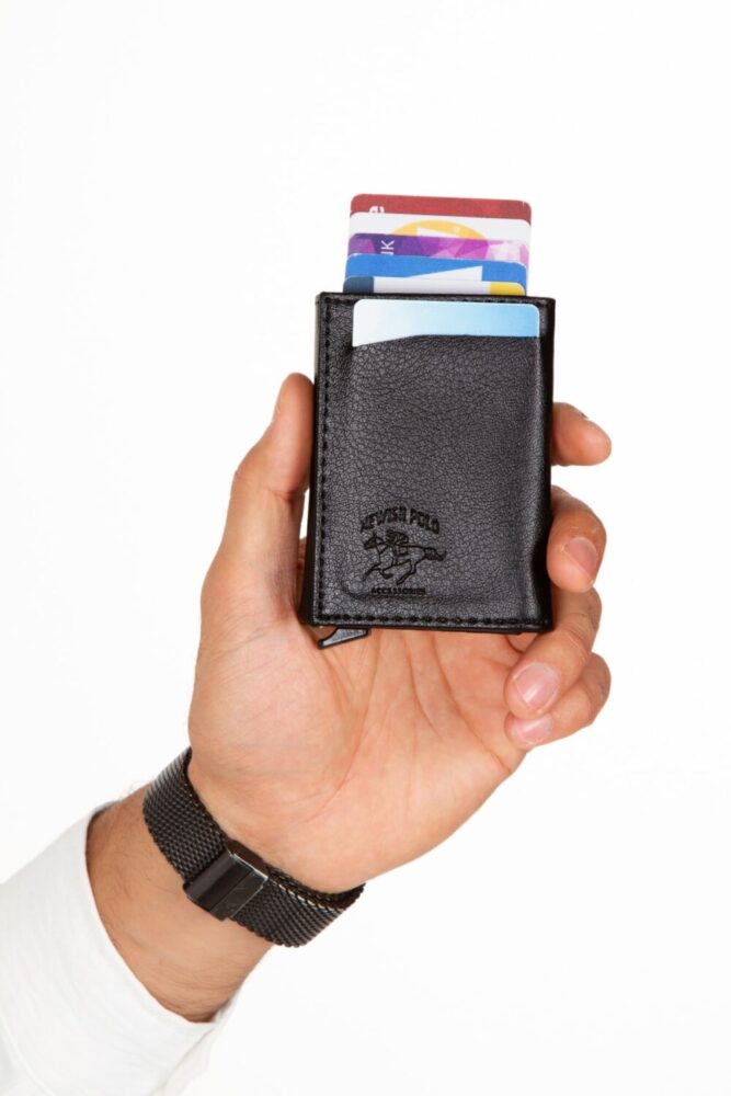 Newish Adelina Unisex Siyah Mekanizmalı Otomatik Kızaklı Kartlık Cüzdan (7CMX10CM) - Görsel 3