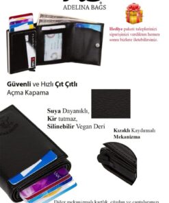 Newish Adelina Unisex Siyah Mekanizmalı Otomatik Kızaklı Kartlık Cüzdan (7CMX10CM) - Görsel 2