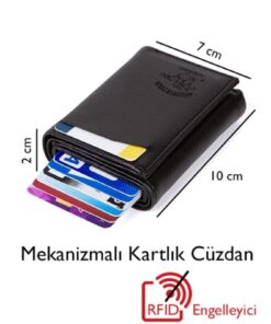 Newish Adelina Unisex Siyah Mekanizmalı Otomatik Kızaklı Kartlık Cüzdan (7CMX10CM)