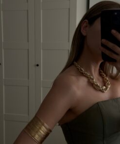 YOUES JEWELRY 316l Çelik Kalın Tel Kelepçe Ayarlanabilir Bileklik Gold Pazu Kelepçe Olarak Da Kullanılabilir - Görsel 3
