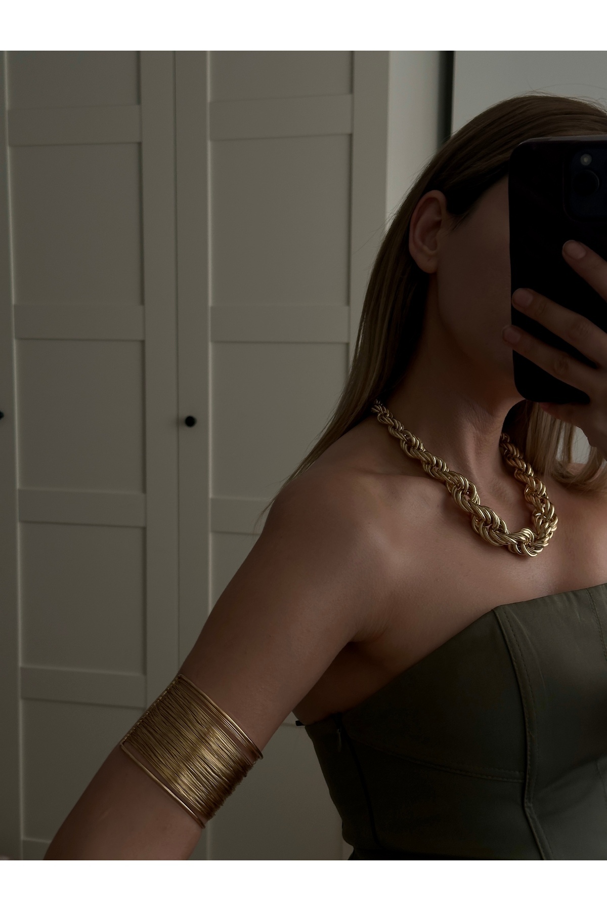 YOUES JEWELRY 316l Çelik Kalın Tel Kelepçe Ayarlanabilir Bileklik Gold Pazu Kelepçe Olarak Da Kullanılabilir - Görsel 3