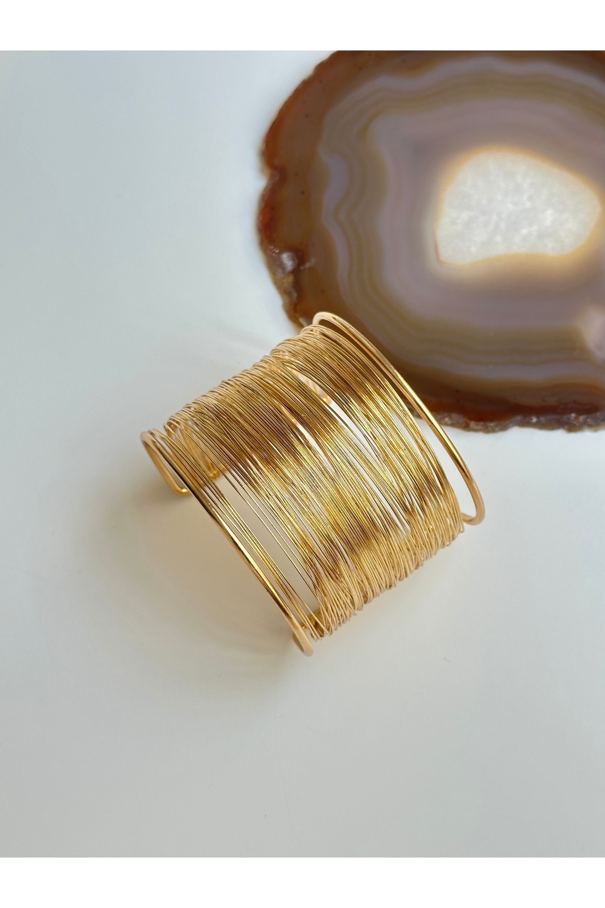 YOUES JEWELRY 316l Çelik Kalın Tel Kelepçe Ayarlanabilir Bileklik Gold Pazu Kelepçe Olarak Da Kullanılabilir