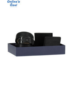 Kiğılı Düz 3'lü Kemer & Cüzdan & Kartlık Hediye Kutulu Set