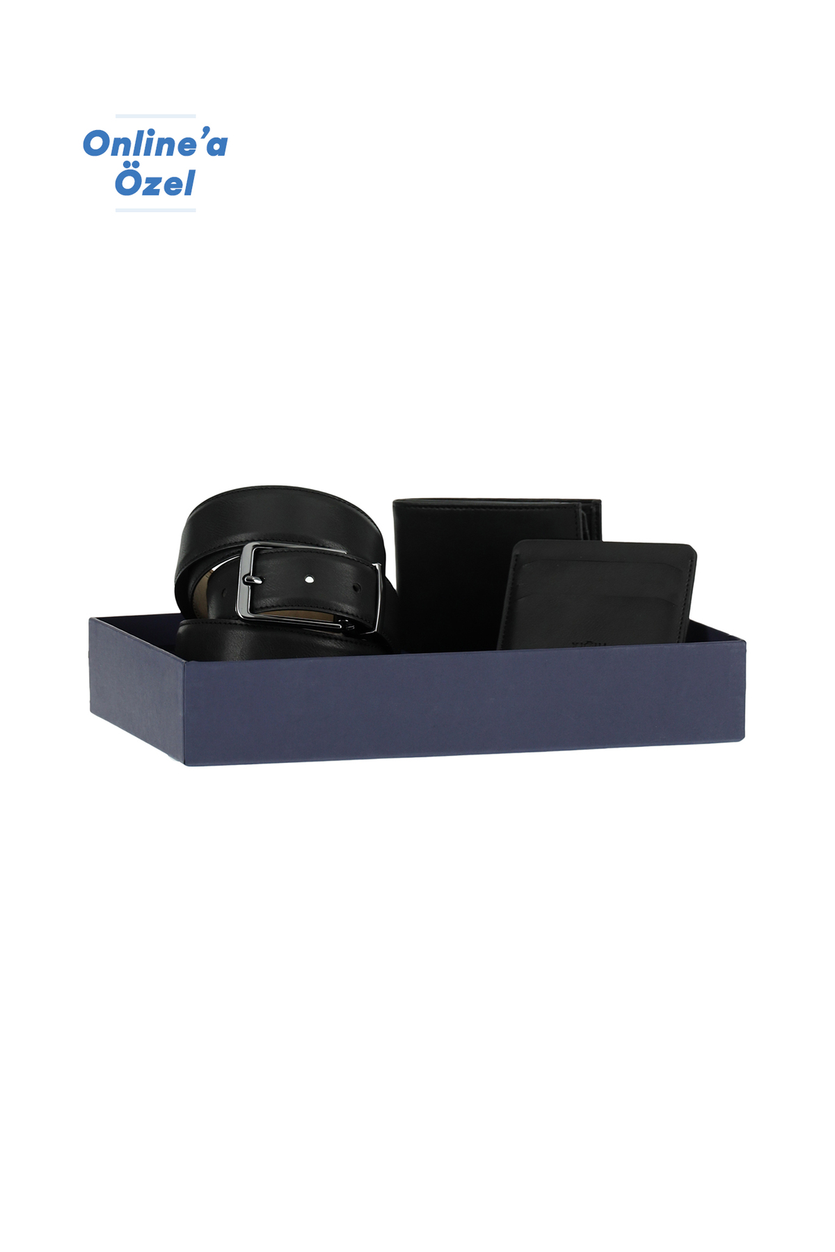 Kiğılı Düz 3'lü Kemer & Cüzdan & Kartlık Hediye Kutulu Set