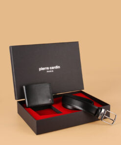 Pierre Cardin -Set 3- % 100 Hakiki Deri Özel Hediye Kutulu Damat Kemer Cüzdan Çeyiz Seti SİYAH