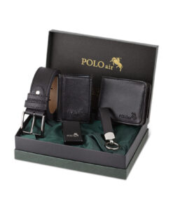 polo air Kemer Cüzdan Kartlık Anahtarlık Çakmak Hediyelik Kombin Siyah Set Sete-3012-chx