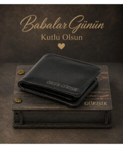 Yaprak Hediyelik Babalar Günü Hediyesi Kişiye Özel Isimli Ahşap Kutulu Deri Erkek Cüzdanı