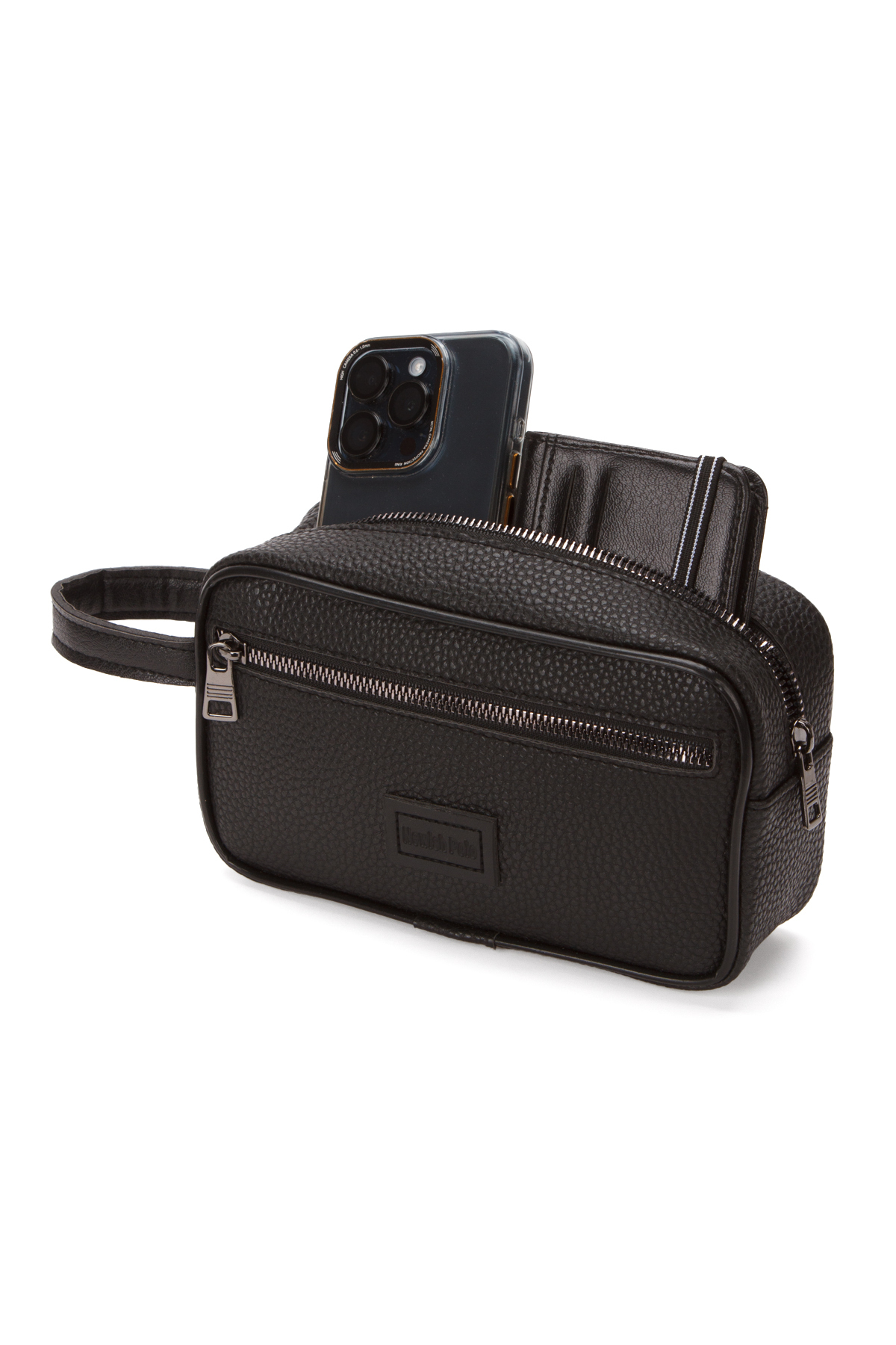 Newish Polo Erkek Siyah Deri Portföy Clutch Traş Kozmetik Bakım Ve Günlük El Çantası