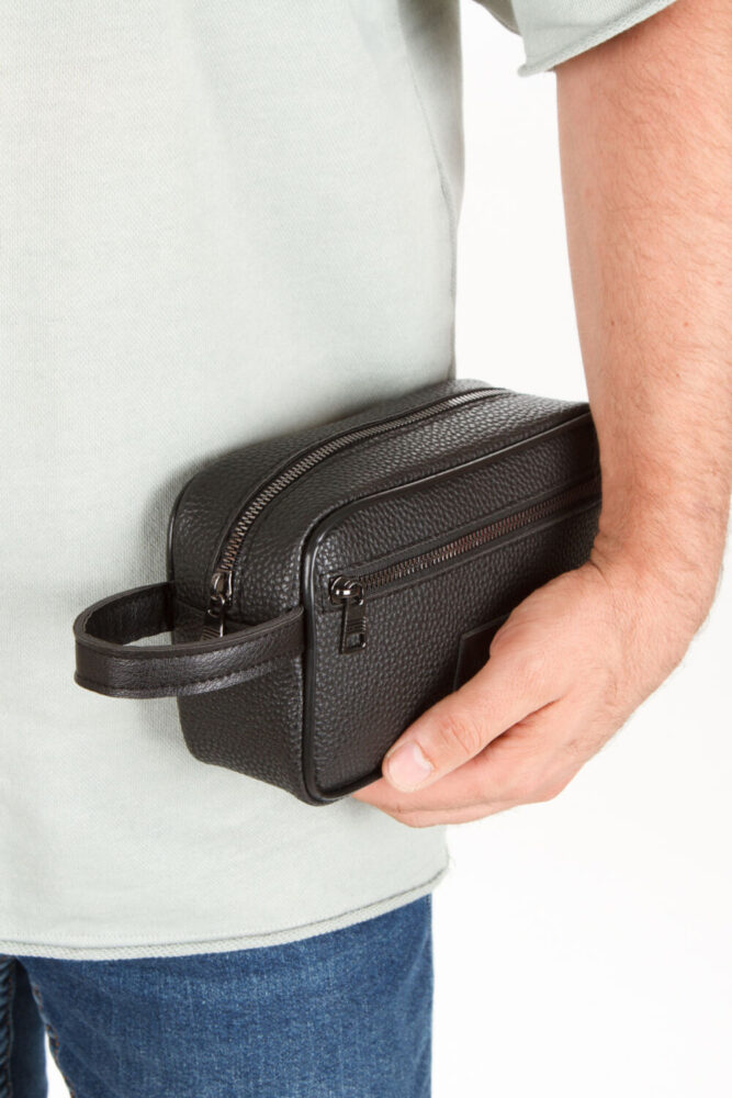 Newish Polo Erkek Siyah Deri Portföy Clutch Traş Kozmetik Bakım Ve Günlük El Çantası - Görsel 2