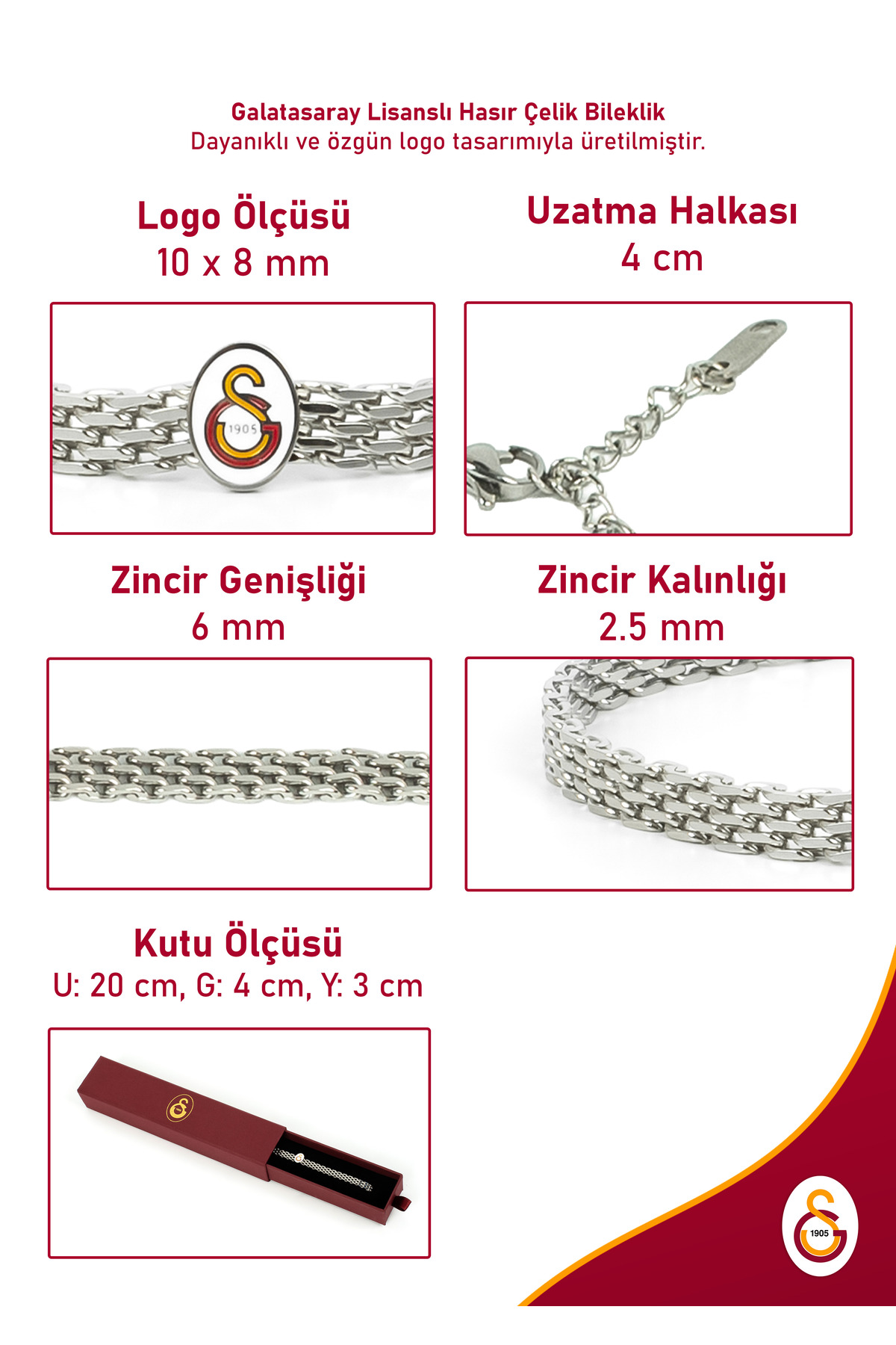 Galatasaray GS HASIR ÇELİK BİLEKLİK - Görsel 3