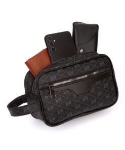 Newish Polo Erkek Desenli Siyah Vegan Deri Portföy-clutch Traş/makyaj Ve El Çantası (GÜNLÜK, SEYAHAT)