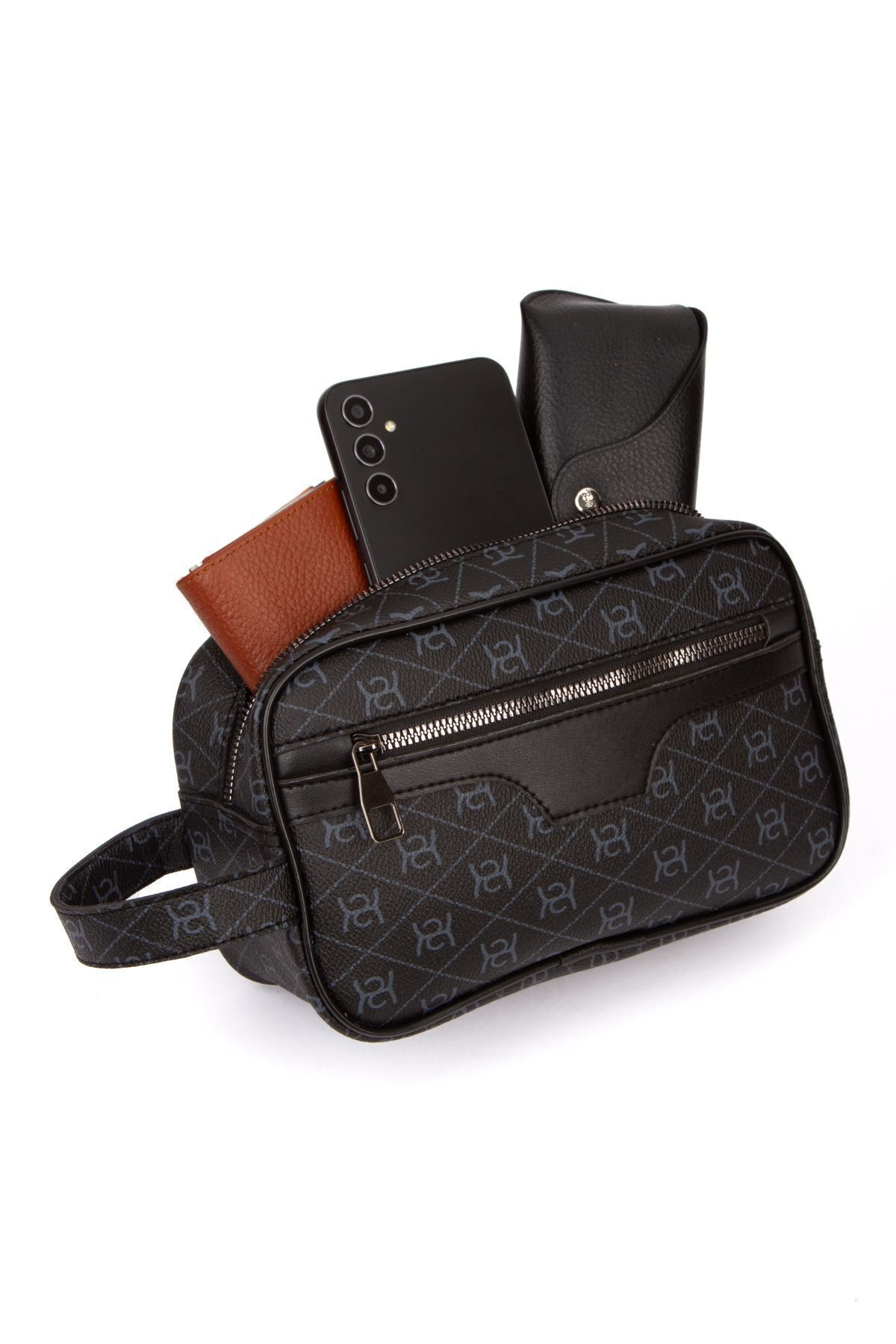 Newish Polo Erkek Desenli Siyah Vegan Deri Portföy-clutch Traş/makyaj Ve El Çantası (GÜNLÜK, SEYAHAT)