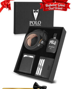 POLOGRAND London 4'lü Set Özel Kutulu Babalar Günü Hediyesi İçin Babaya Hediyelik Parfüm Kemer Cüzdan Kartlık Seti