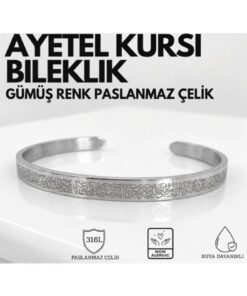 Miyoste Ayetel Kürsi Bileklik Gümüş Renk Erkek/Kadın Paslanmaz Çelik Ayarlanabilir Bileklik