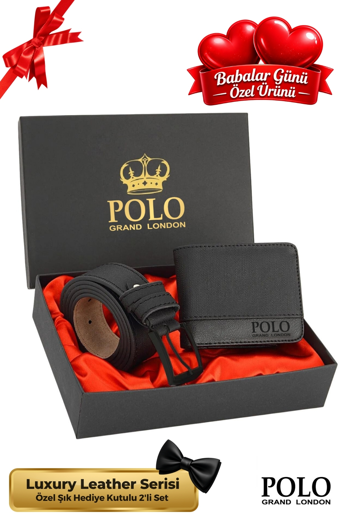 POLOGRAND London 2'li Set Özel Hediye Kutulu Babalar Günü Hediyesi İçin Babaya Hediyelik Şık Deri Kemer Cüzdan Seti