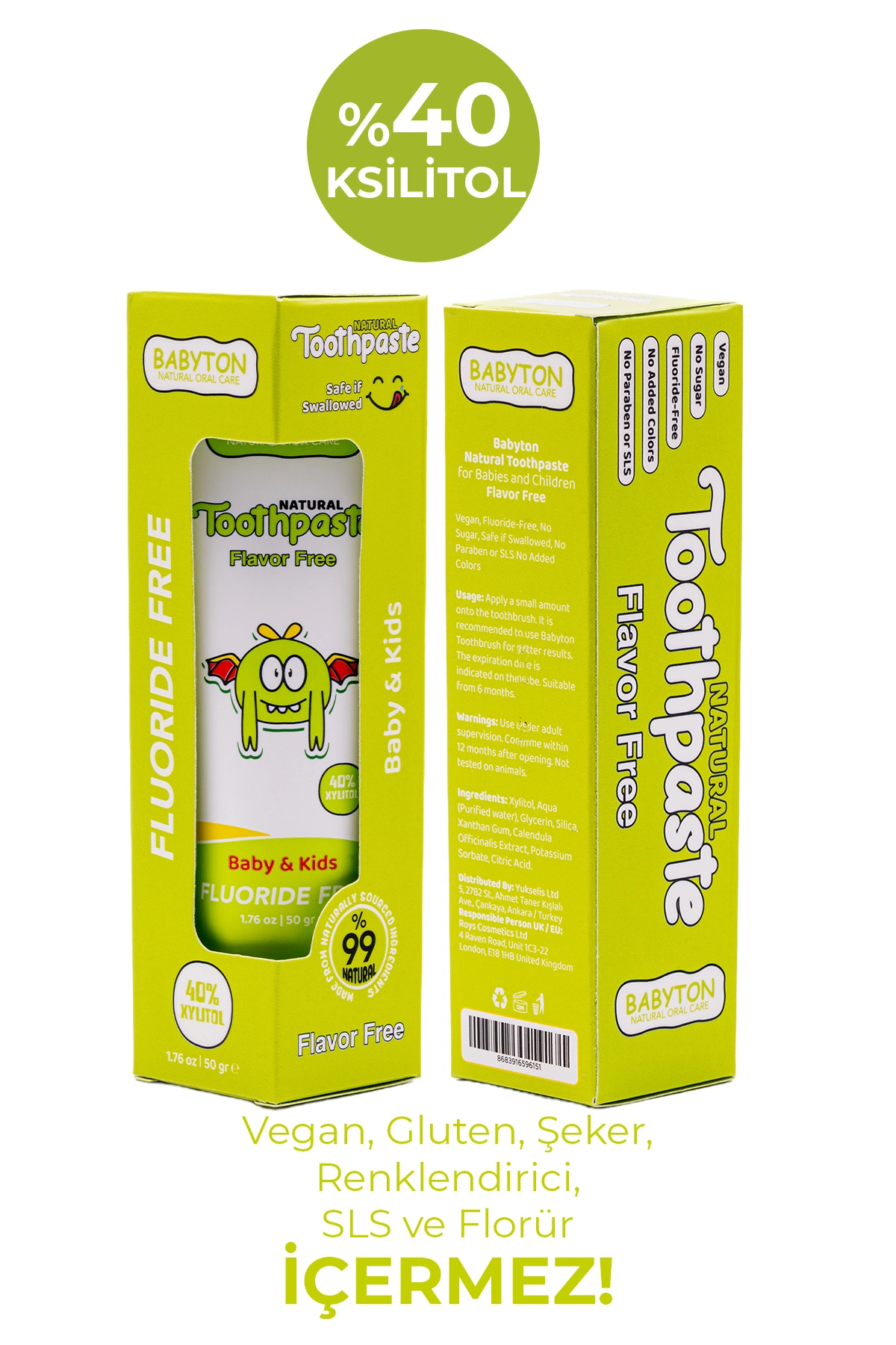 BABYTON Doğal Aromasız Diş Macunu Florürsüz-Ekolojik Diş Fırçası Griny - Görsel 3