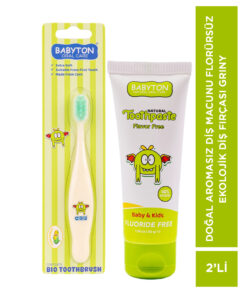 BABYTON Doğal Aromasız Diş Macunu Florürsüz-Ekolojik Diş Fırçası Griny