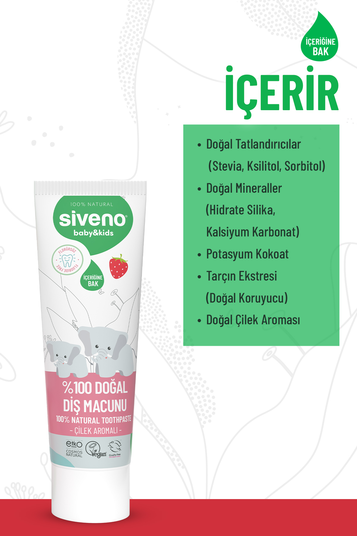 Siveno 0 Doğal Diş Macunu Bebek ve Çocuk İçin Çilek Aromalı Florürsüz 50 ml - Görsel 3